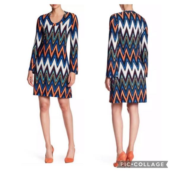 NWT JUST TAYLOR Multicolor Long Sleeve Mini Dress Size 2 - Picture 1 of 11